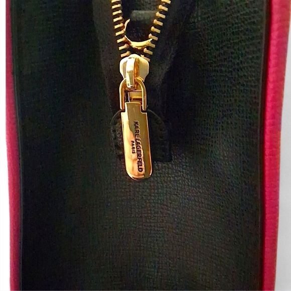 Karl Lagerfeld Paris Signature Hearts Satchel Crossbody – Black/Fuchsia - Picture 12 of 15